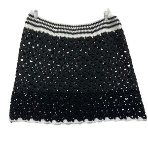 Size 1X Handmade Crochet Mini Skirt Black White Stripe Boho Festival Summer